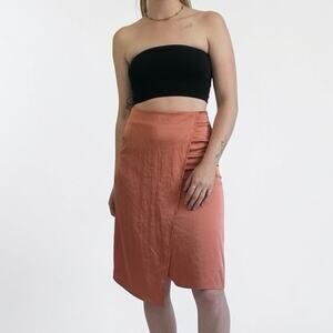 HYFVE Silky Copper Asymmetrical Midi Skirt
